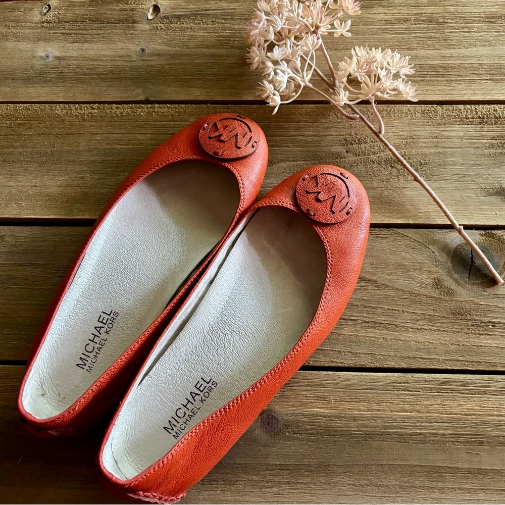 Michael Kors Orange Suede Ballet Flats with Medallion